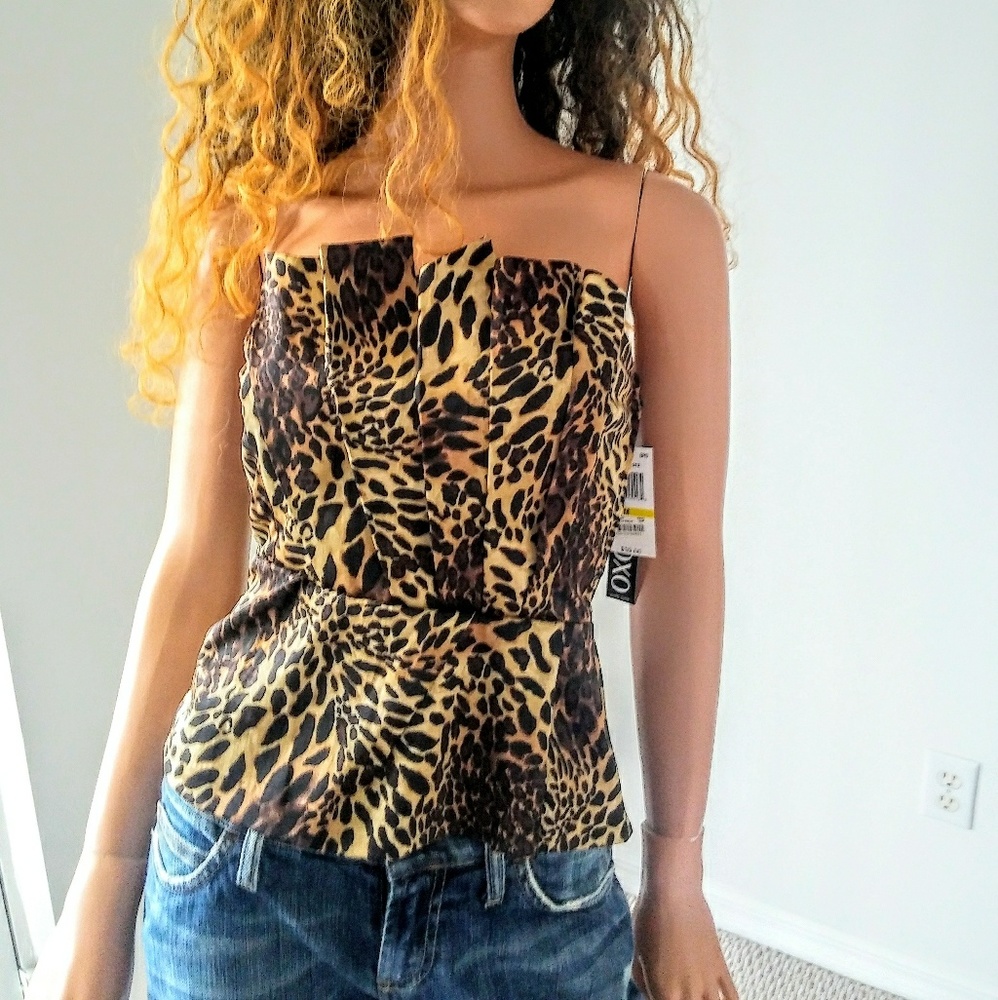 XOXO womens leopard bustier strapless top sz med